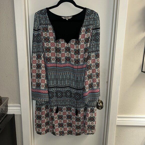 Speechless Blue Floral Long Bell Sleeve Boho Country Pullover Tunic Dress 1X - Picture 2 of 9